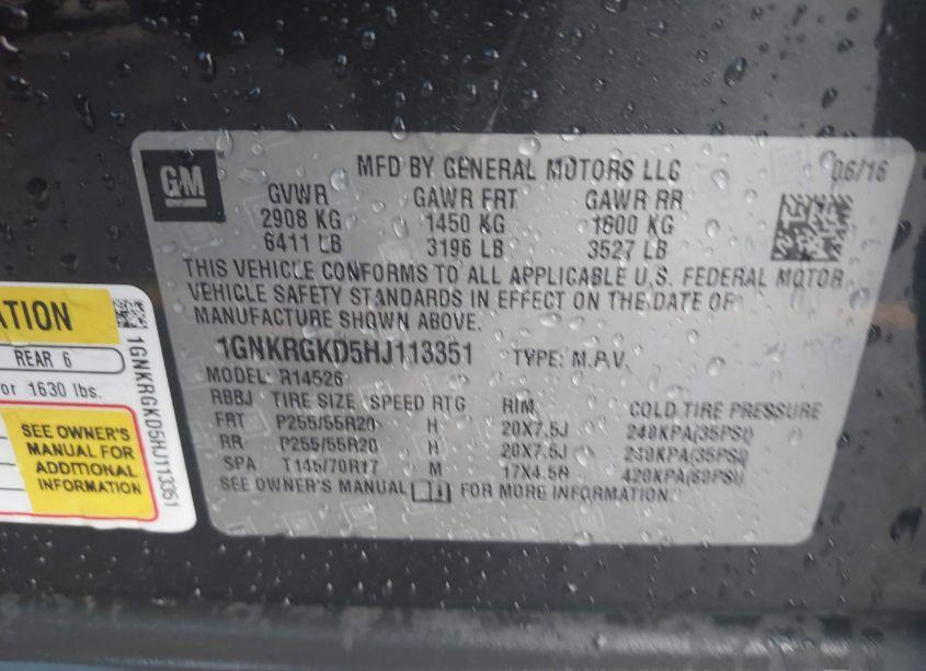 Photo 9 of 2017 Chevrolet Traverse 1LT (VIN 1GNKRGKD5HJ113351)