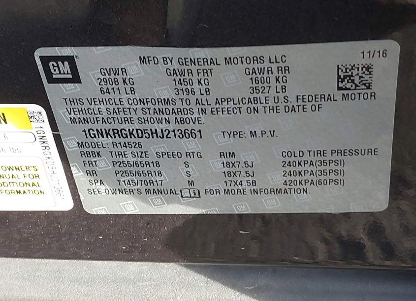 Photo 9 of 2017 Chevrolet Traverse 1LT (VIN 1GNKRGKD5HJ213661)