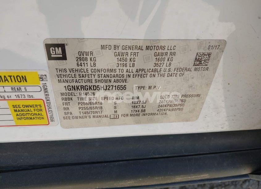 Photo 9 of 2017 Chevrolet Traverse 1LT (VIN 1GNKRGKD5HJ271656)