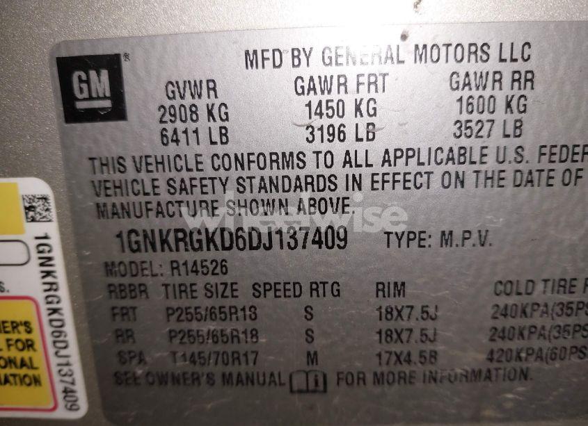 Photo 9 of 2013 Chevrolet Traverse 1LT (VIN 1GNKRGKD6DJ137409)