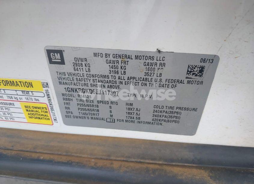 Photo 9 of 2014 Chevrolet Traverse 1LT (VIN 1GNKRGKD6EJ117307)