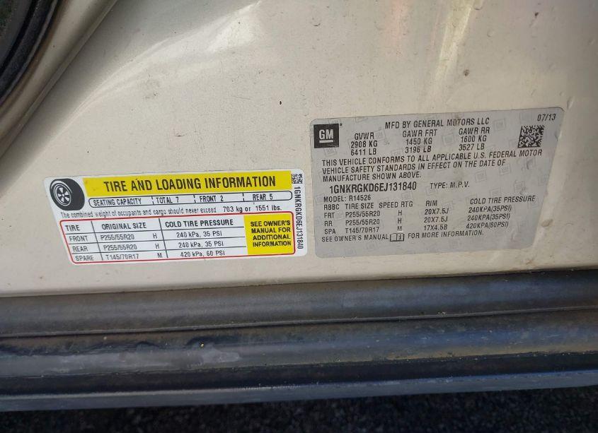 Photo 9 of 2014 Chevrolet Traverse 1LT (VIN 1GNKRGKD6EJ131840)