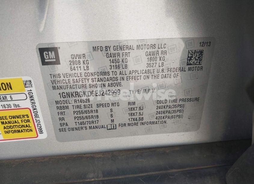 Photo 9 of 2014 Chevrolet Traverse 1LT (VIN 1GNKRGKD6EJ242999)