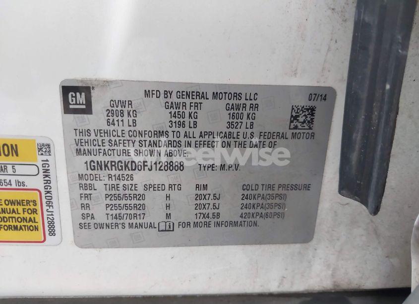 Photo 9 of 2015 Chevrolet Traverse 1LT (VIN 1GNKRGKD6FJ128888)