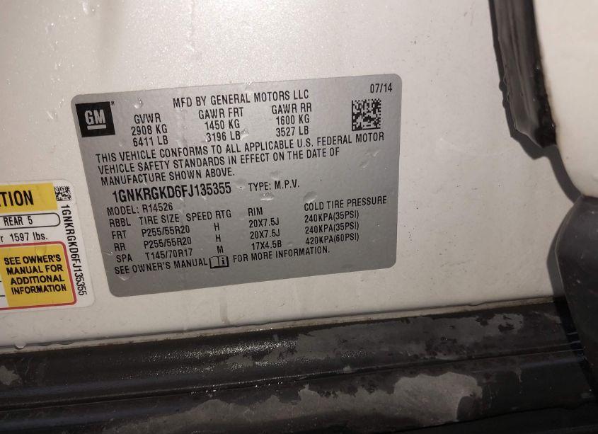 Photo 9 of 2015 Chevrolet Traverse 1LT (VIN 1GNKRGKD6FJ135355)