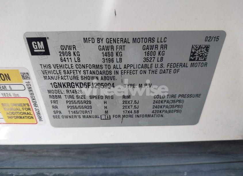 Photo 9 of 2015 Chevrolet Traverse 1LT (VIN 1GNKRGKD6FJ295994)