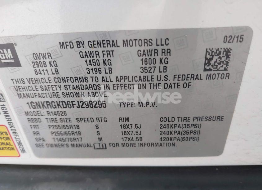 Photo 9 of 2015 Chevrolet Traverse 1LT (VIN 1GNKRGKD6FJ298295)