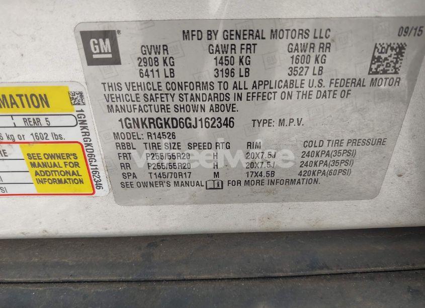 Photo 9 of 2016 Chevrolet Traverse 1LT (VIN 1GNKRGKD6GJ162346)