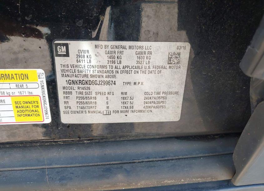 Photo 9 of 2016 Chevrolet Traverse 1LT (VIN 1GNKRGKD6GJ299674)