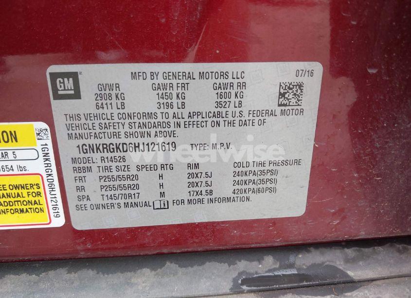 Photo 9 of 2017 Chevrolet Traverse 1LT (VIN 1GNKRGKD6HJ121619)