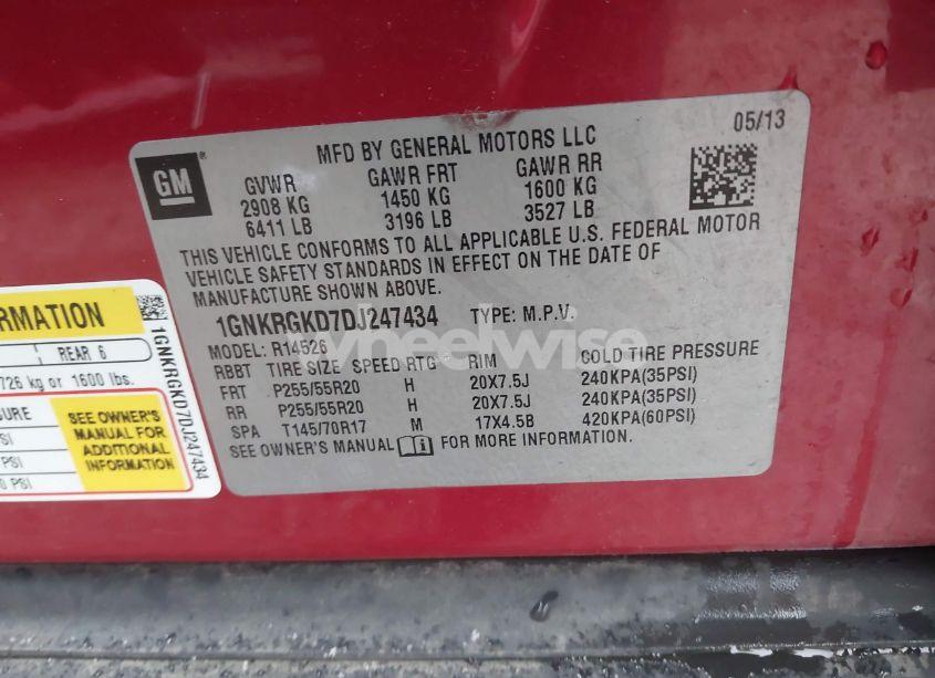 Photo 9 of 2013 Chevrolet Traverse 1LT (VIN 1GNKRGKD7DJ247434)