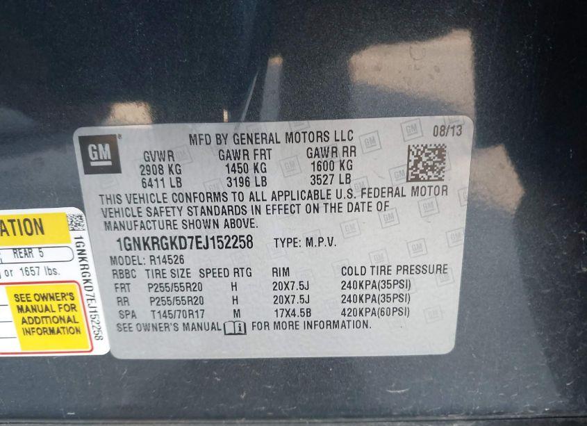 Photo 9 of 2014 Chevrolet Traverse 1LT (VIN 1GNKRGKD7EJ152258)