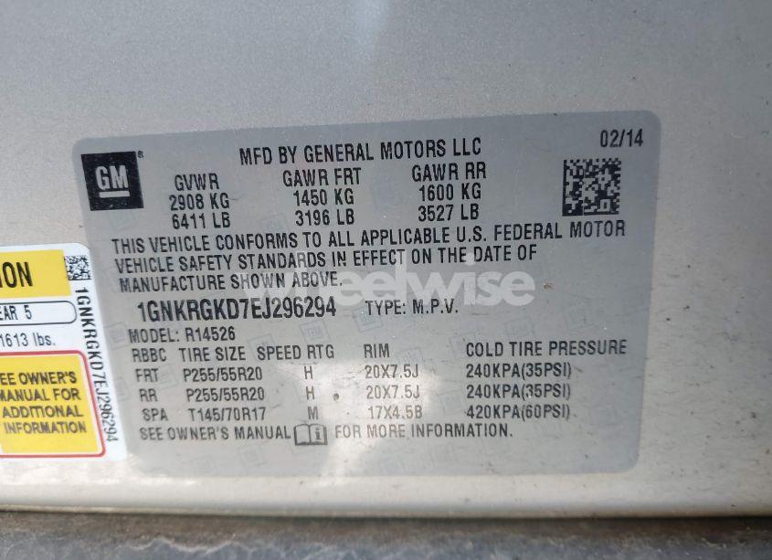 Photo 9 of 2014 Chevrolet Traverse 1LT (VIN 1GNKRGKD7EJ296294)