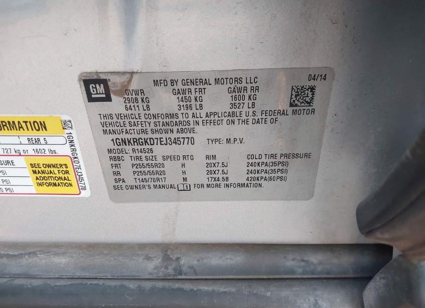 Photo 9 of 2014 Chevrolet Traverse 1LT (VIN 1GNKRGKD7EJ345770)