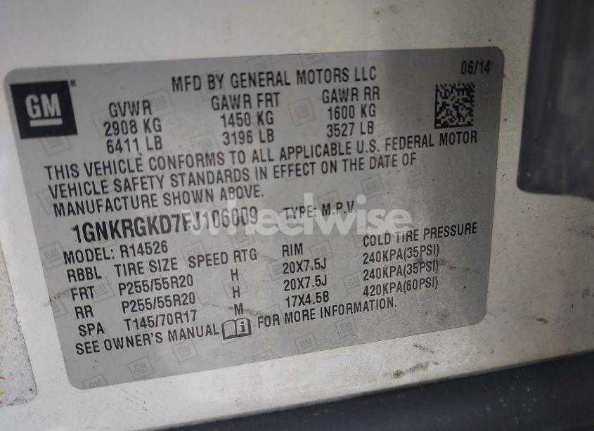 Photo 9 of 2015 Chevrolet Traverse 1LT (VIN 1GNKRGKD7FJ106009)