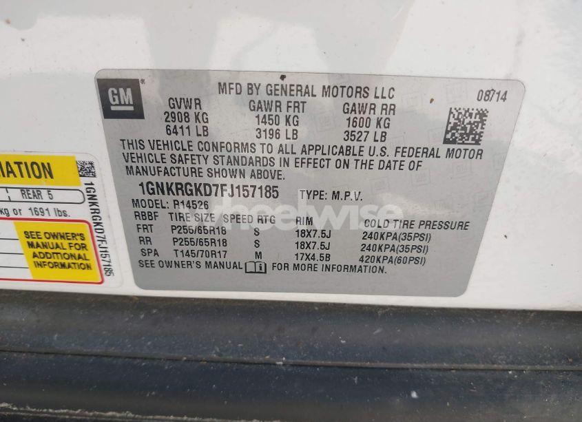 Photo 9 of 2015 Chevrolet Traverse 1LT (VIN 1GNKRGKD7FJ157185)