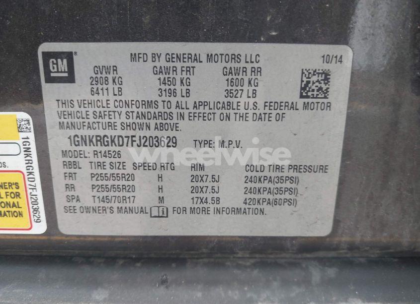 Photo 9 of 2015 Chevrolet Traverse 1LT (VIN 1GNKRGKD7FJ203629)