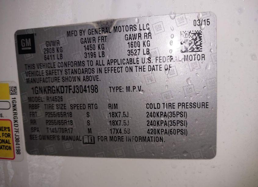 Photo 9 of 2015 Chevrolet Traverse 1LT (VIN 1GNKRGKD7FJ304198)