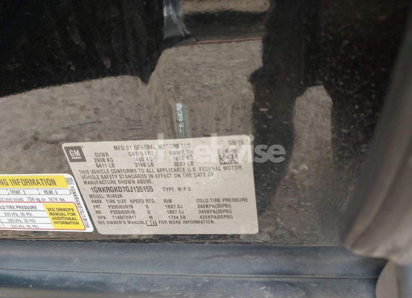 Photo 9 of 2016 Chevrolet Traverse 1LT (VIN 1GNKRGKD7GJ135155)