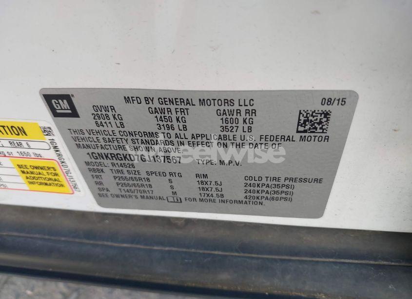 Photo 9 of 2016 Chevrolet Traverse 1LT (VIN 1GNKRGKD7GJ137567)