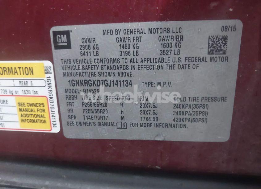 Photo 9 of 2016 Chevrolet Traverse 1LT (VIN 1GNKRGKD7GJ141134)