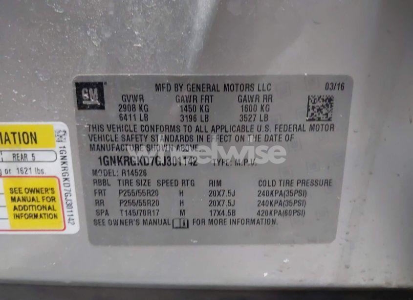 Photo 9 of 2016 Chevrolet Traverse 1LT (VIN 1GNKRGKD7GJ301142)