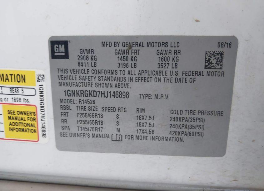 Photo 9 of 2017 Chevrolet Traverse 1LT (VIN 1GNKRGKD7HJ146898)