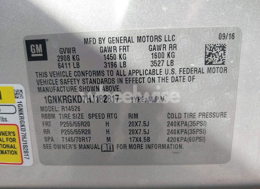 Photo 9 of 2017 Chevrolet Traverse 1LT (VIN 1GNKRGKD7HJ182817)