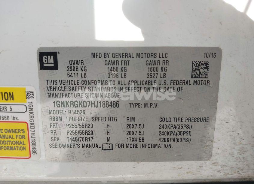 Photo 9 of 2017 Chevrolet Traverse 1LT (VIN 1GNKRGKD7HJ188486)