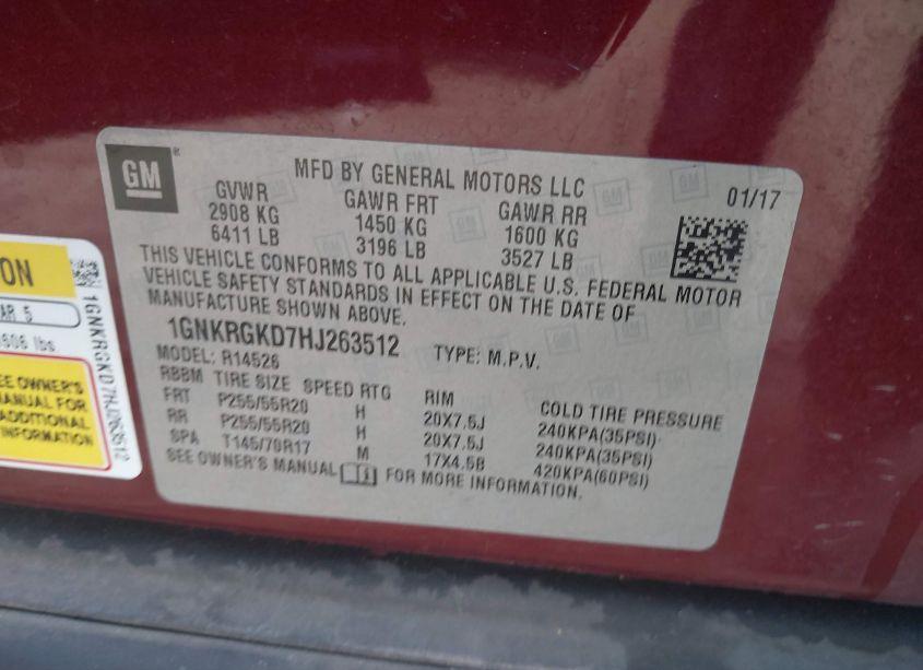 Photo 9 of 2017 Chevrolet Traverse 1LT (VIN 1GNKRGKD7HJ263512)