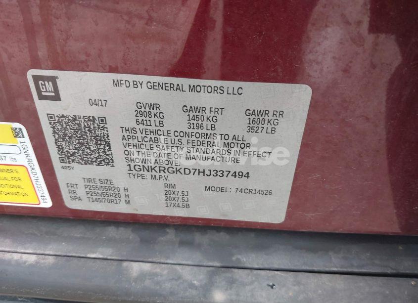 Photo 9 of 2017 Chevrolet Traverse 1LT (VIN 1GNKRGKD7HJ337494)