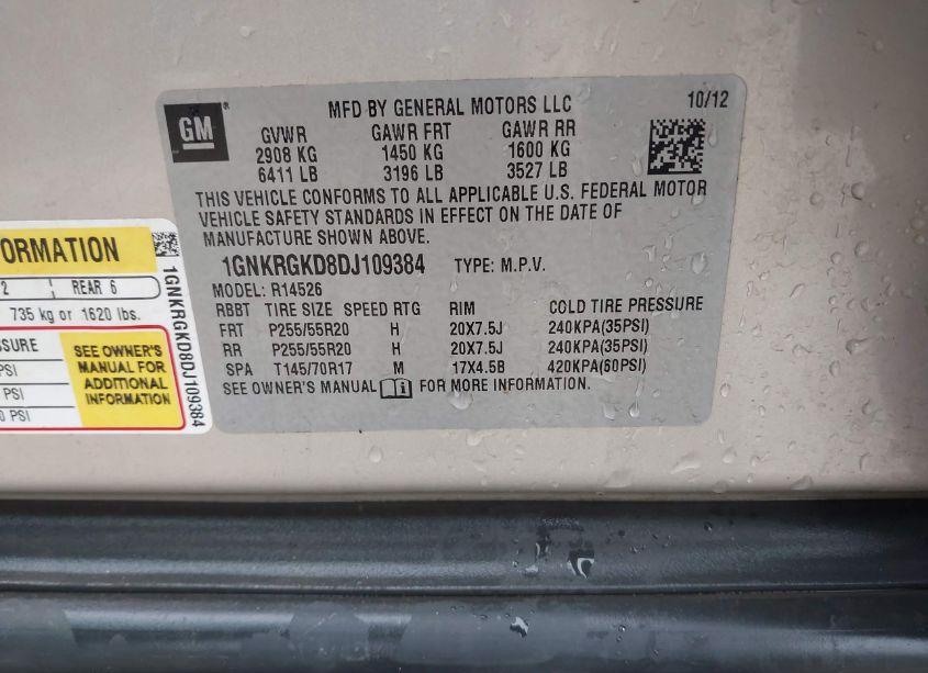 Photo 9 of 2013 Chevrolet Traverse 1LT (VIN 1GNKRGKD8DJ109384)