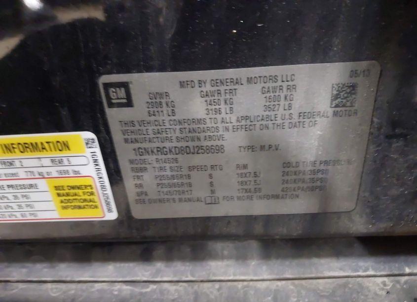 Photo 9 of 2013 Chevrolet Traverse 1LT (VIN 1GNKRGKD8DJ258698)