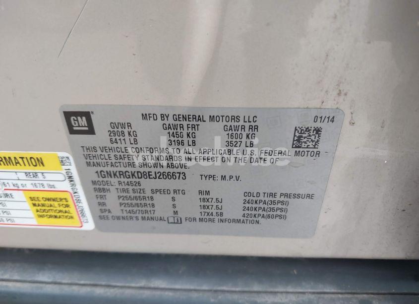 Photo 9 of 2014 Chevrolet Traverse 1LT (VIN 1GNKRGKD8EJ266673)