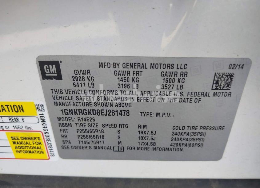 Photo 9 of 2014 Chevrolet Traverse 1LT (VIN 1GNKRGKD8EJ281478)