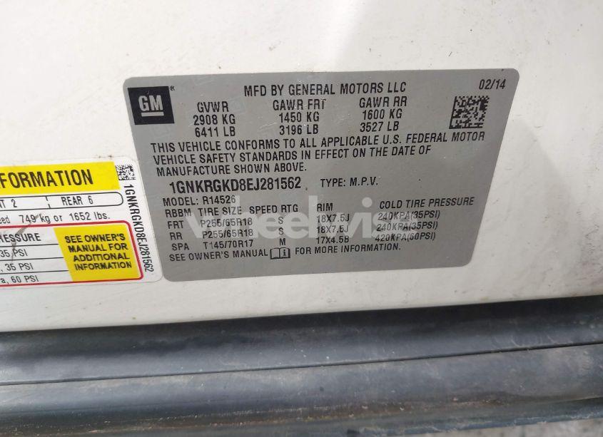 Photo 9 of 2014 Chevrolet Traverse 1LT (VIN 1GNKRGKD8EJ281562)