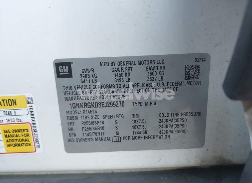 Photo 9 of 2014 Chevrolet Traverse 1LT (VIN 1GNKRGKD8EJ299270)