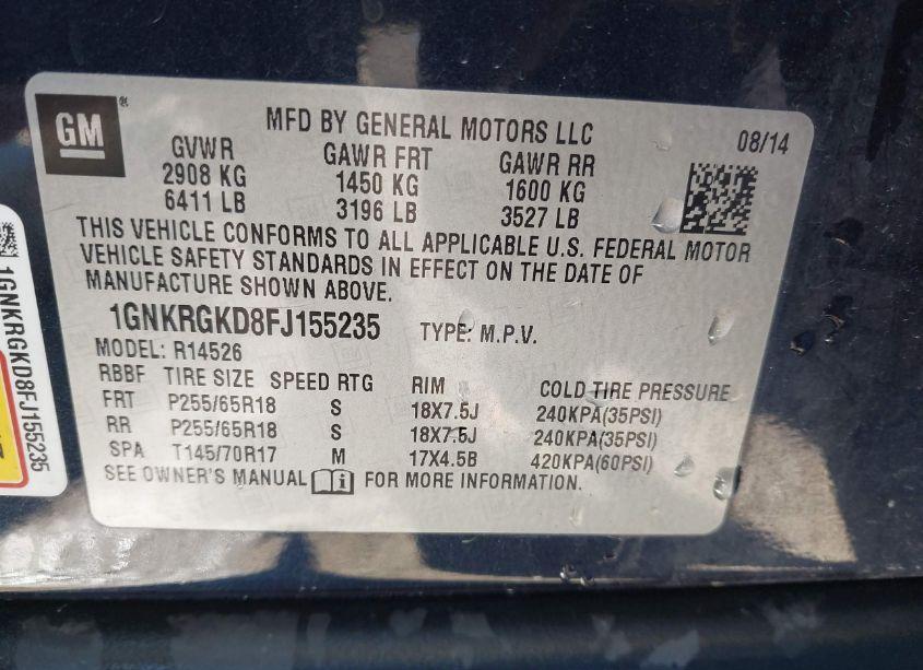 Photo 9 of 2015 Chevrolet Traverse 1LT (VIN 1GNKRGKD8FJ155235)