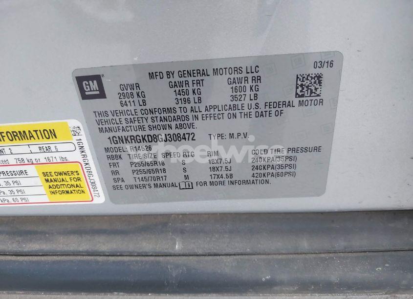 Photo 9 of 2016 Chevrolet Traverse 1LT (VIN 1GNKRGKD8GJ308472)