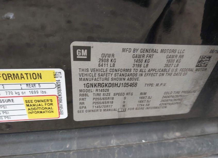 Photo 9 of 2017 Chevrolet Traverse 1LT (VIN 1GNKRGKD8HJ105468)