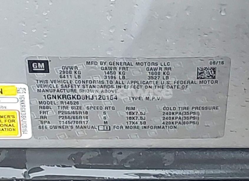 Photo 9 of 2017 Chevrolet Traverse 1LT (VIN 1GNKRGKD8HJ120164)