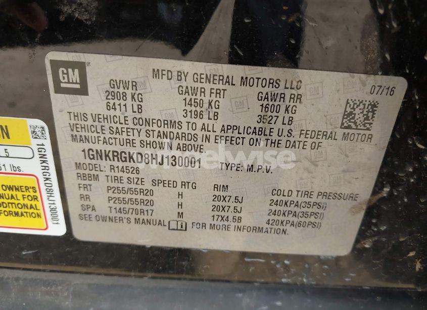 Photo 9 of 2017 Chevrolet Traverse 1LT (VIN 1GNKRGKD8HJ130001)