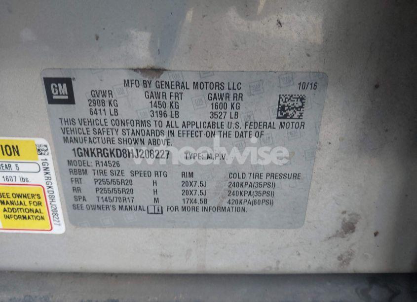 Photo 9 of 2017 Chevrolet Traverse 1LT (VIN 1GNKRGKD8HJ208227)