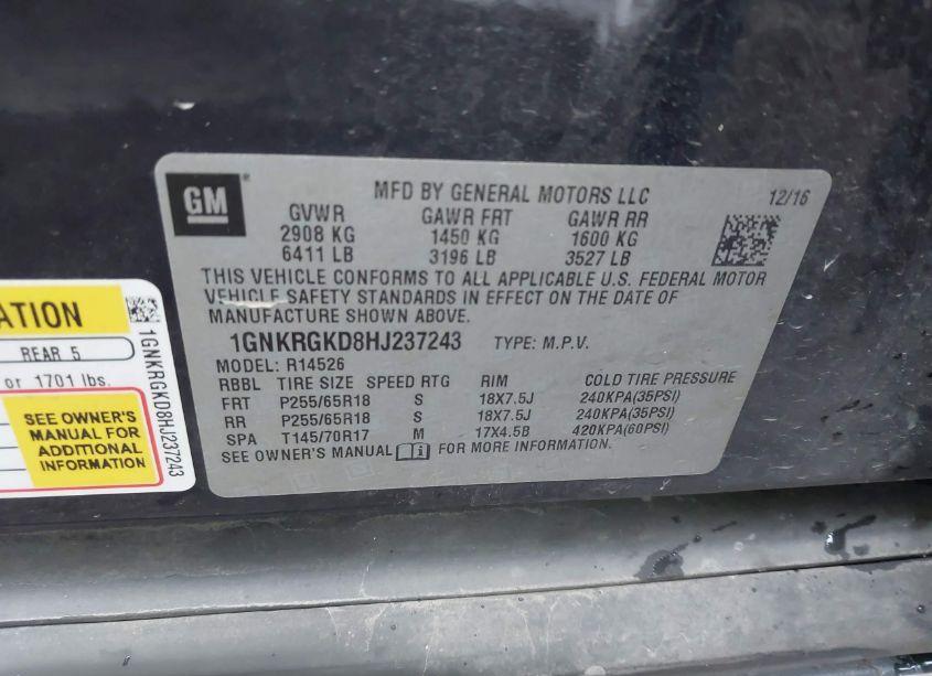 Photo 9 of 2017 Chevrolet Traverse 1LT (VIN 1GNKRGKD8HJ237243)