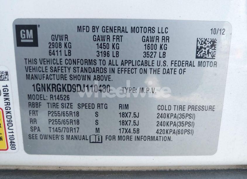 Photo 9 of 2013 Chevrolet Traverse 1LT (VIN 1GNKRGKD9DJ110480)