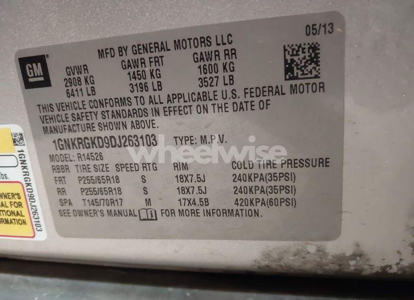 Photo 9 of 2013 Chevrolet Traverse 1LT (VIN 1GNKRGKD9DJ263103)