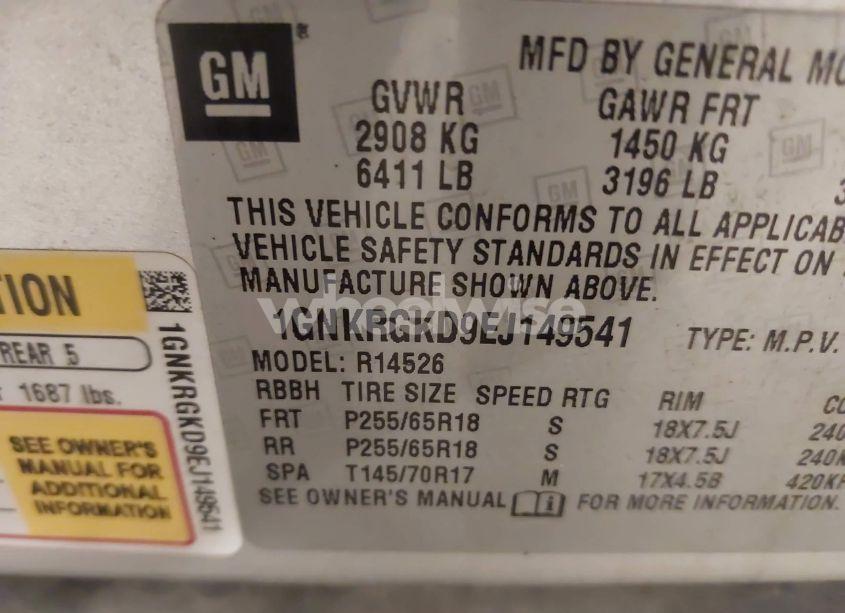 Photo 9 of 2014 Chevrolet Traverse 1LT (VIN 1GNKRGKD9EJ149541)