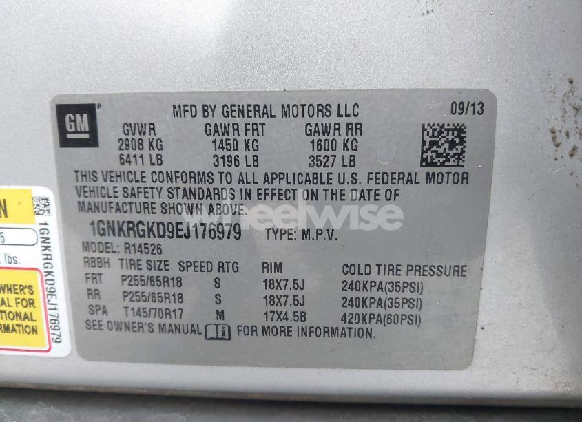 Photo 9 of 2014 Chevrolet Traverse 1LT (VIN 1GNKRGKD9EJ176979)