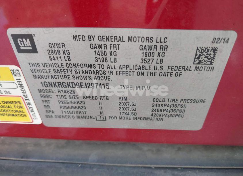 Photo 9 of 2014 Chevrolet Traverse 1LT (VIN 1GNKRGKD9EJ297415)