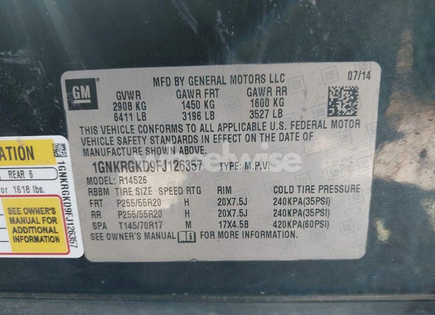 Photo 9 of 2015 Chevrolet Traverse 1LT (VIN 1GNKRGKD9FJ126357)